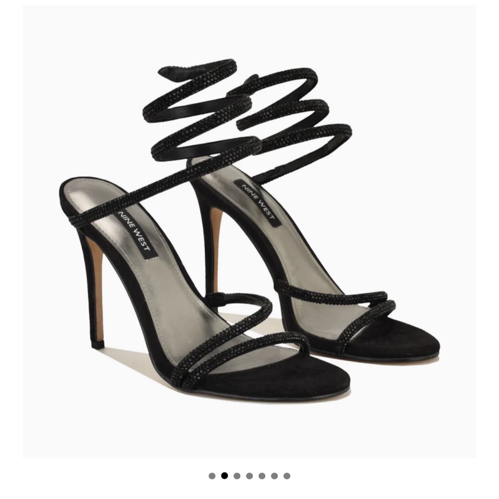 Nine West Black Spiral Wrap Stiletto Sandals with Rhinestone Straps